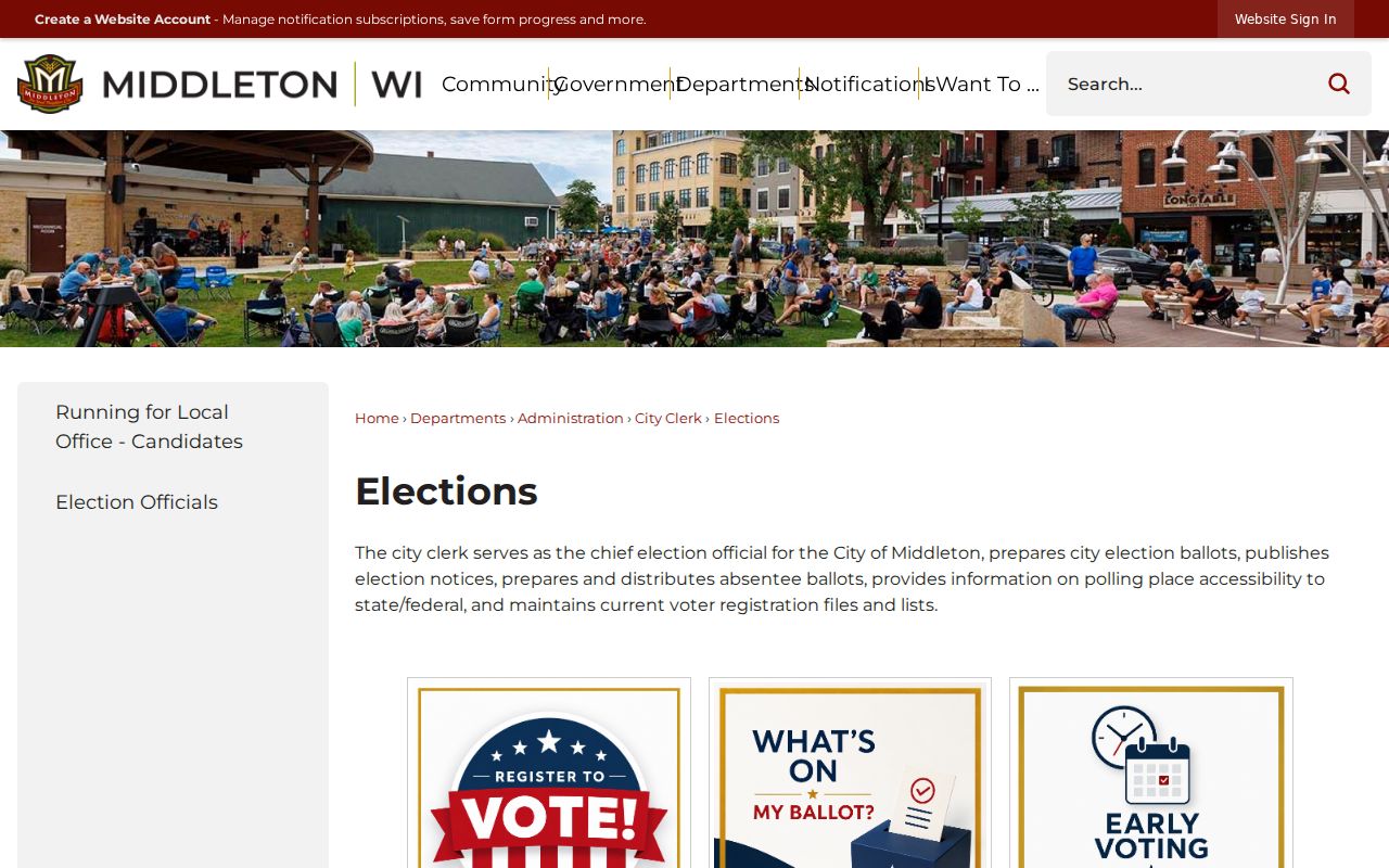 Middleton elections page for comparing wards with ZIP code areas