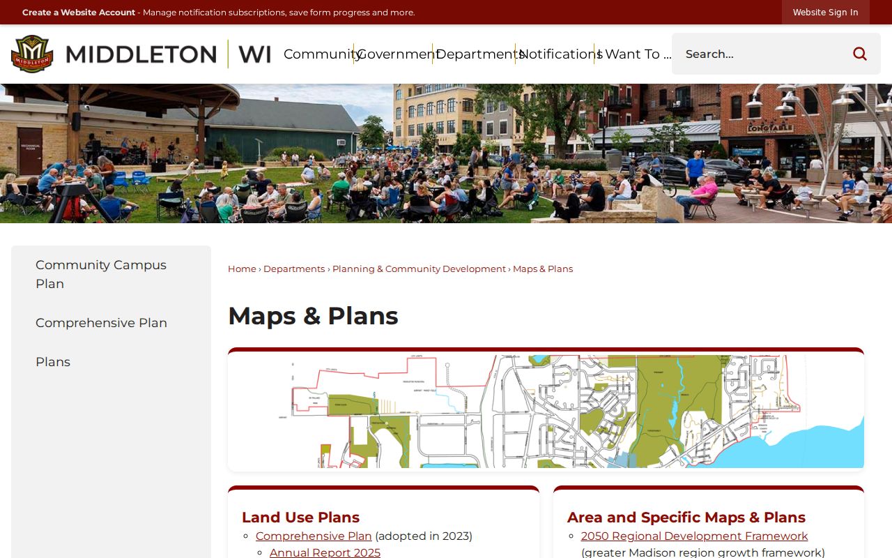 Middleton maps and plans page used to distinguish city boundaries from ZIP areas
